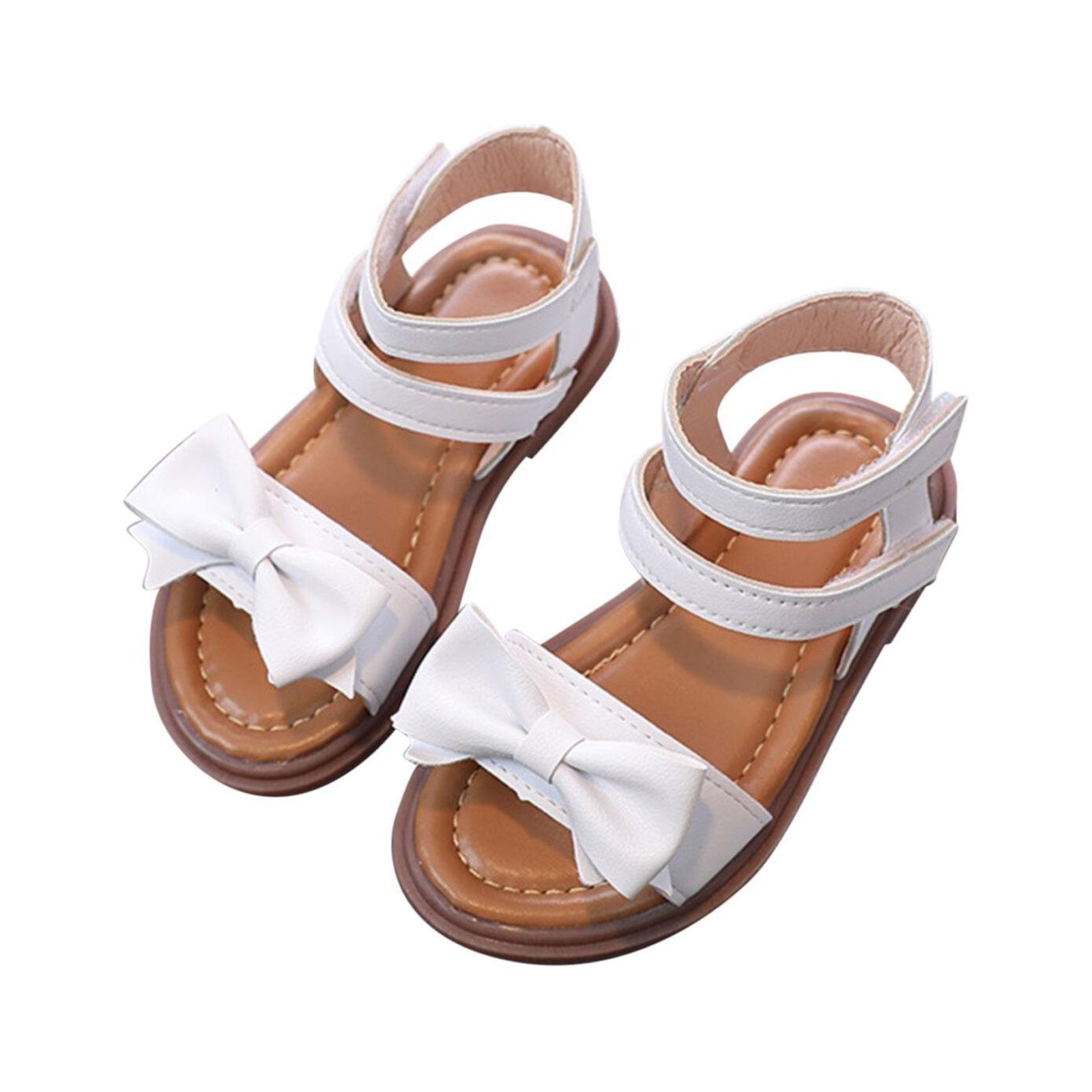 Akiihool Little Girl Sandals Girls Leather Soft Closed Toe Princess Flat Shoes Summer Sandals (White,9)